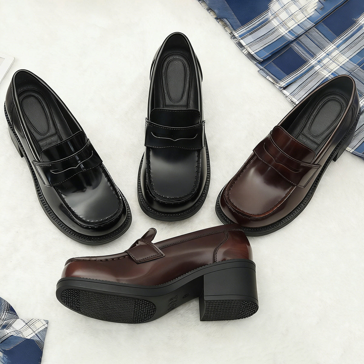 Women's Patent Leather Chunky Shoes SE23854