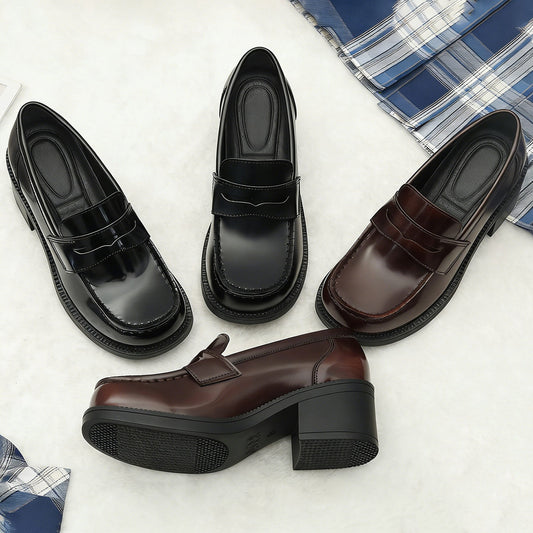 Women's Patent Leather Chunky Shoes SE23854