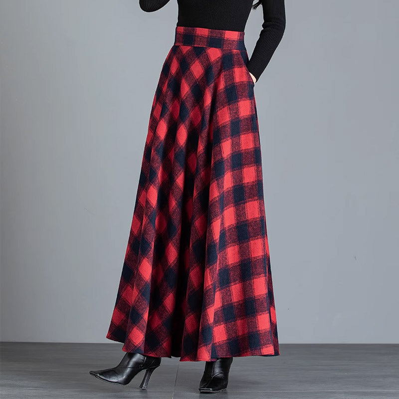 Woolen Plaid Long Skirt SE23009