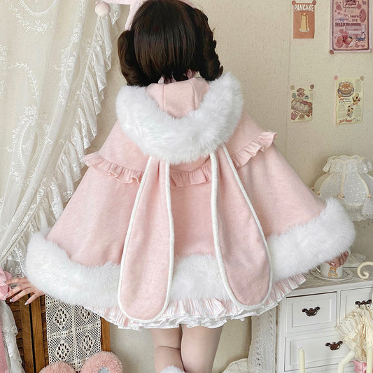 Woolen Rabbit Bow Cape Hoodie SE23701