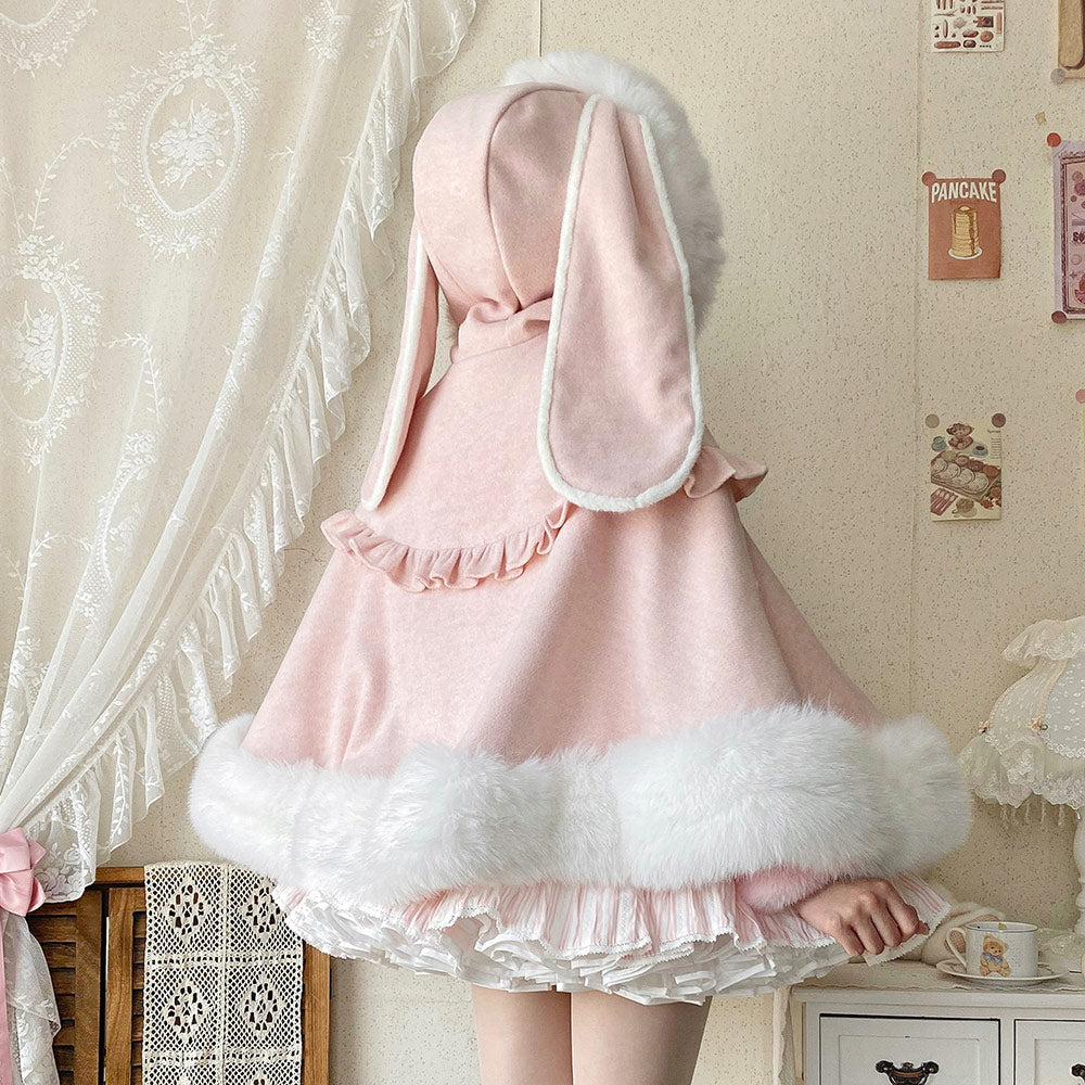 Woolen Rabbit Bow Cape Hoodie SE23701