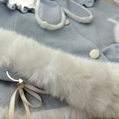 Woolen Rabbit Bow Cape Hoodie SE23701
