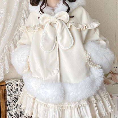 Woolen Rabbit Bow Cape Hoodie SE23701