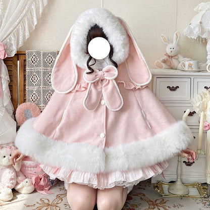 Woolen Rabbit Bow Cape Hoodie SE23701