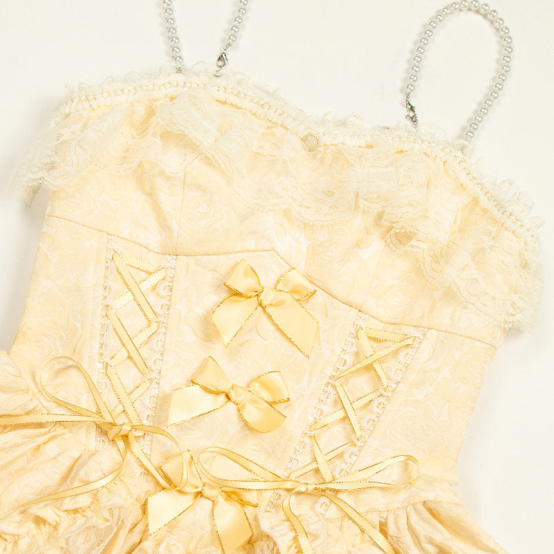 Yellow Bow Mesh Dress Set SE23563