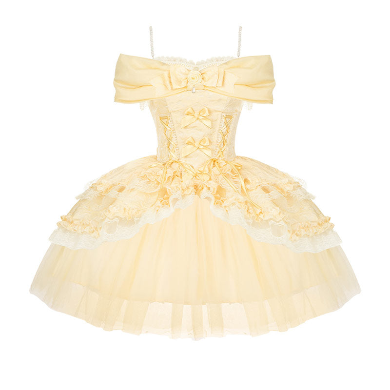 Yellow Bow Mesh Dress Set SE23563