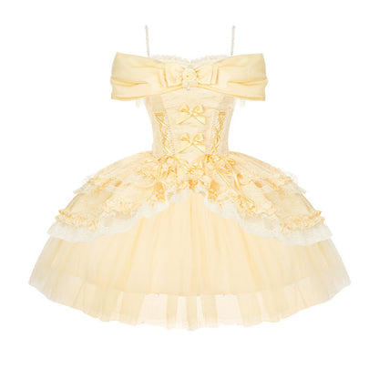 Yellow Bow Mesh Dress Set SE23563