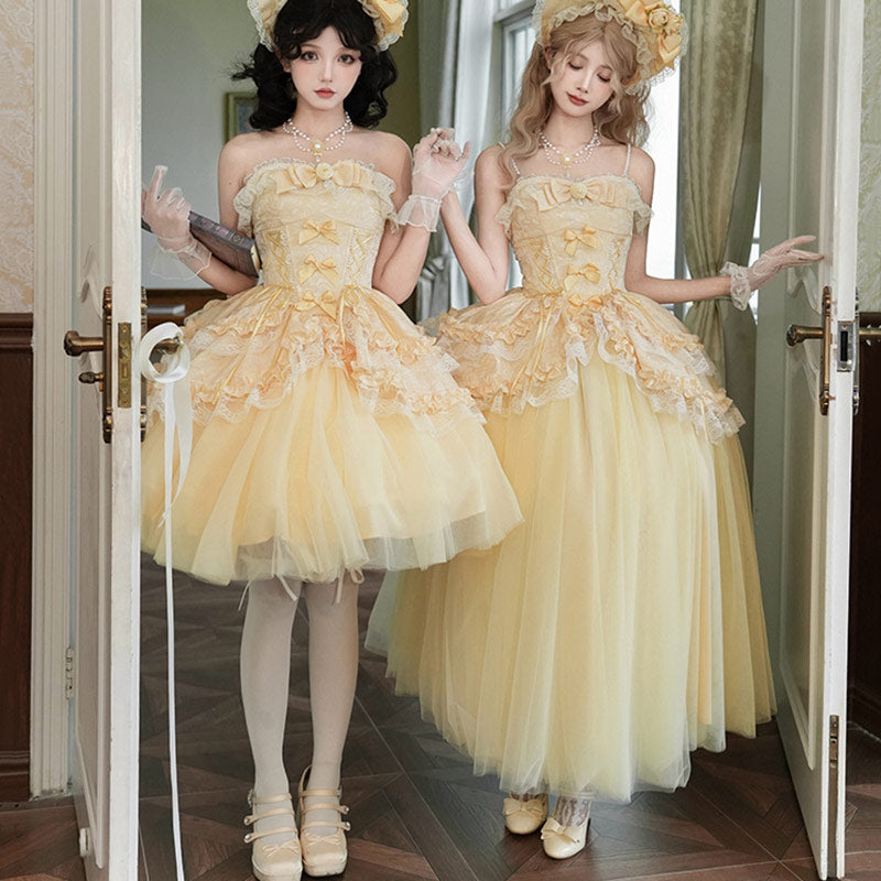 Yellow Bow Mesh Dress Set SE23563