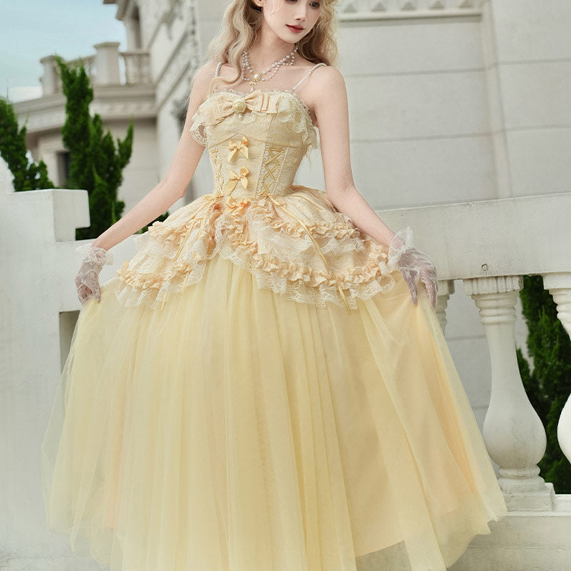 Yellow Bow Mesh Dress Set SE23563