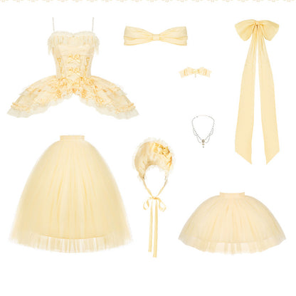 Yellow Bow Mesh Dress Set SE23563