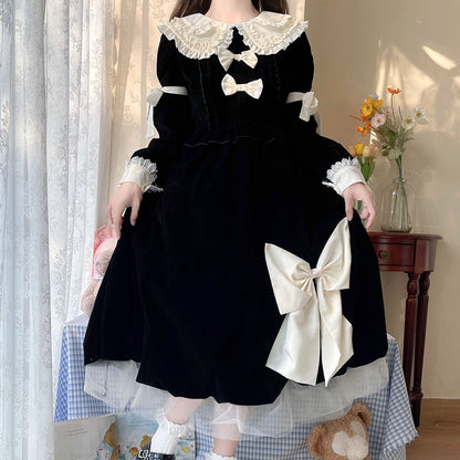 Black Velvet Dress With Bow SE23078