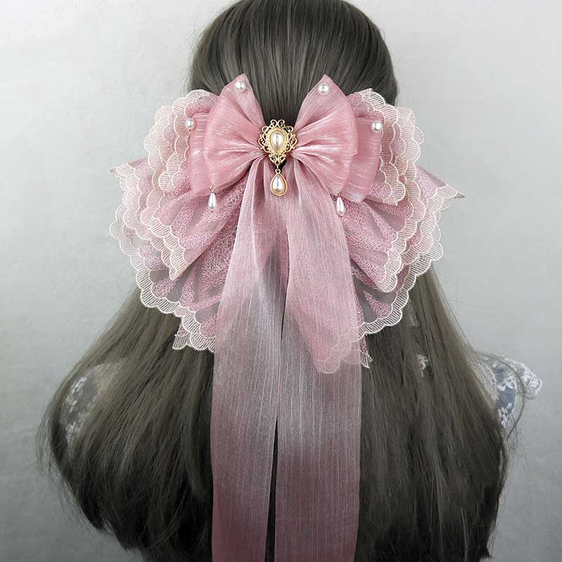 Pink Bow Lace Flower Hair Pin SE23047