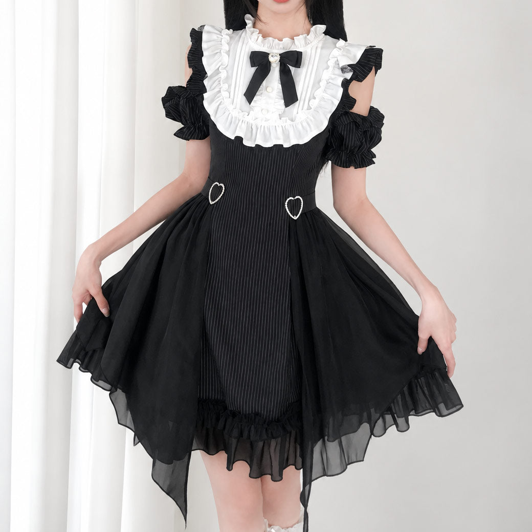 Gothic Lolita Ruffle Cold Shoulder Bow Dress SE23979