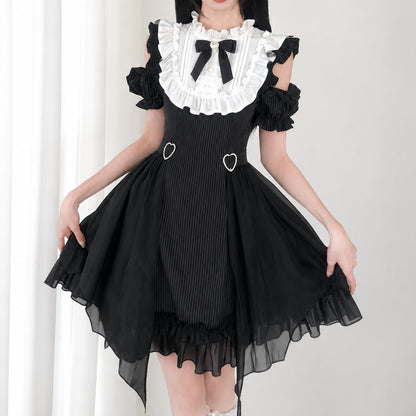 Gothic Lolita Ruffle Cold Shoulder Bow Dress SE23979