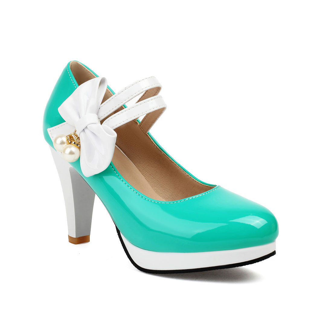 Colorblock Bow Heels Shoes SE23190