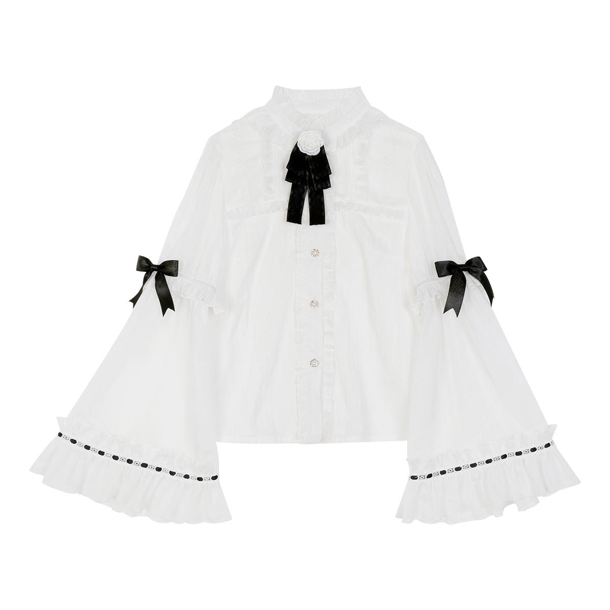 Floral White Shirt Black Bow Skirt Set SE22779 – SANRENSE