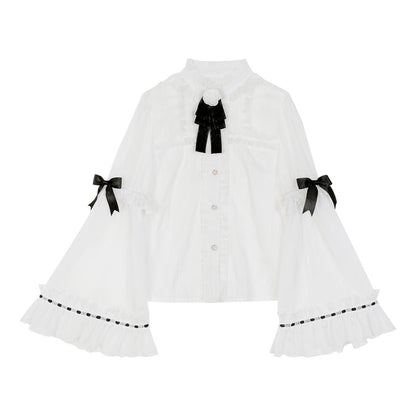 Floral White Shirt Black Bow Skirt Set SE22779