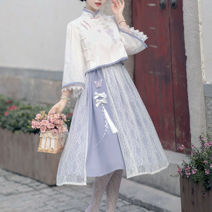 Fringed Butterfly Skirt Flower Top Set SE22782