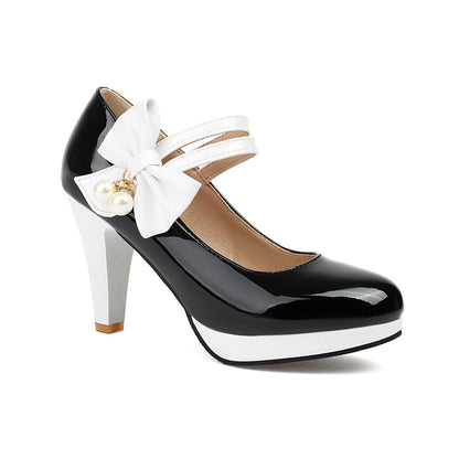 Colorblock Bow Heels Shoes SE23190