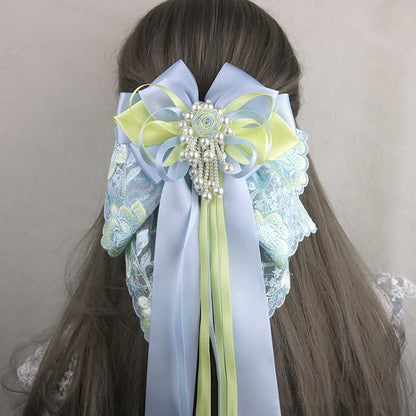 Blue Flower Long Tail Bow Hair Pin SE23052