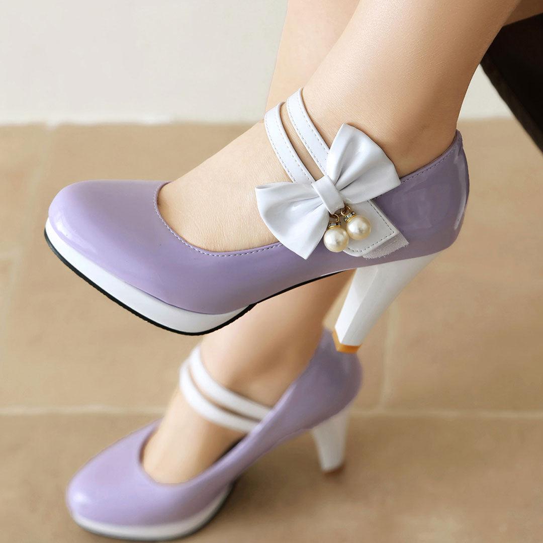 Colorblock Bow Heels Shoes SE23190