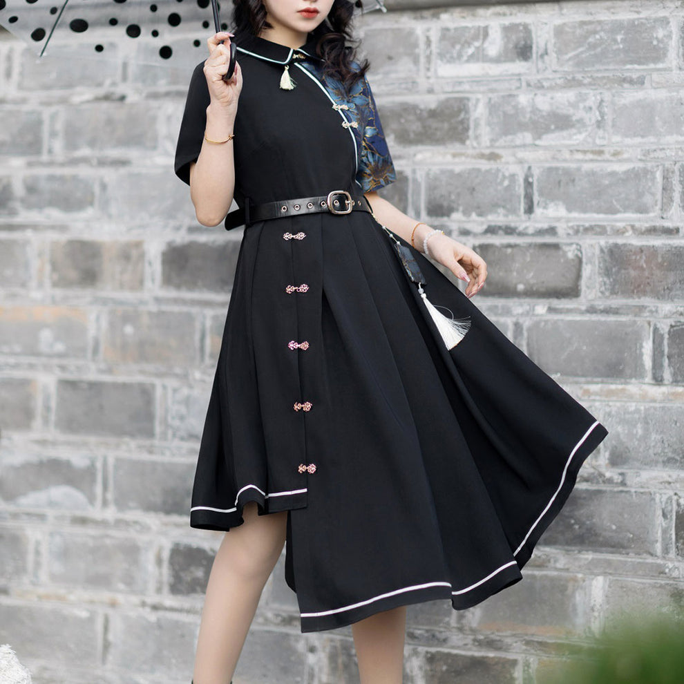 Rose Long Sleeve Button Dress Black