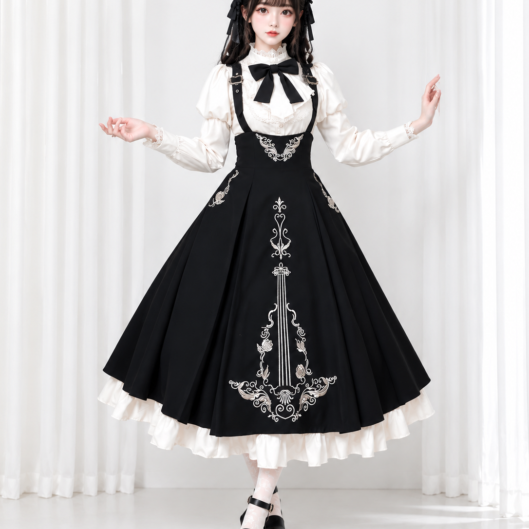 Violin Variation Gothic Lolita CLA Style 3-Piece Set with Embroidered Suspender Dress SE23990