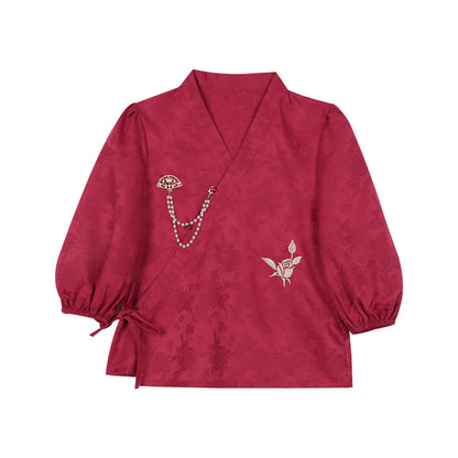 Rose Flower Shirt Skirt Set SE23024