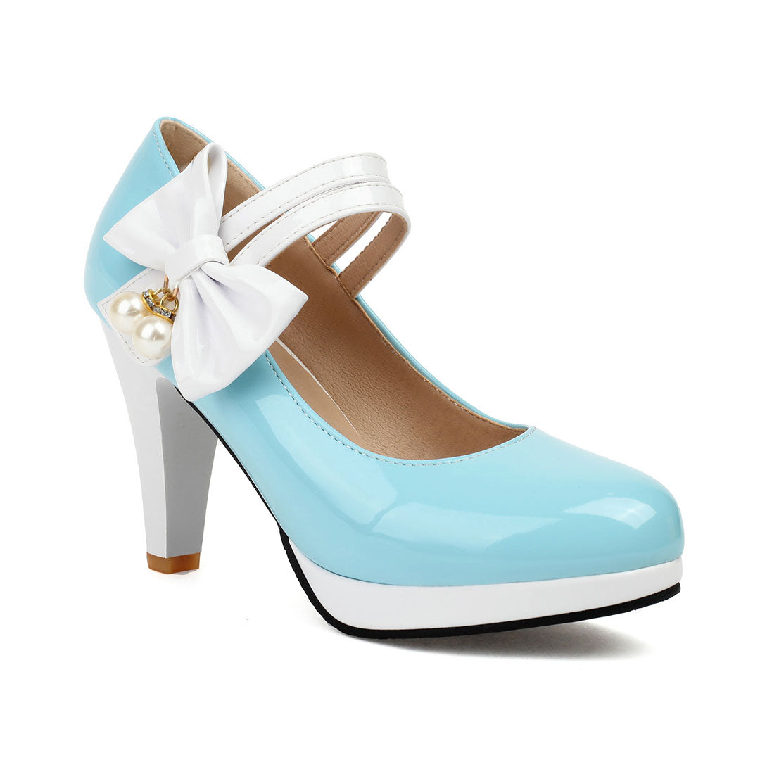 Colorblock Bow Heels Shoes SE23190