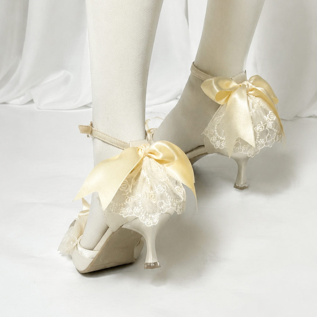 Lace Flower Bow Heel Shoes SE23975