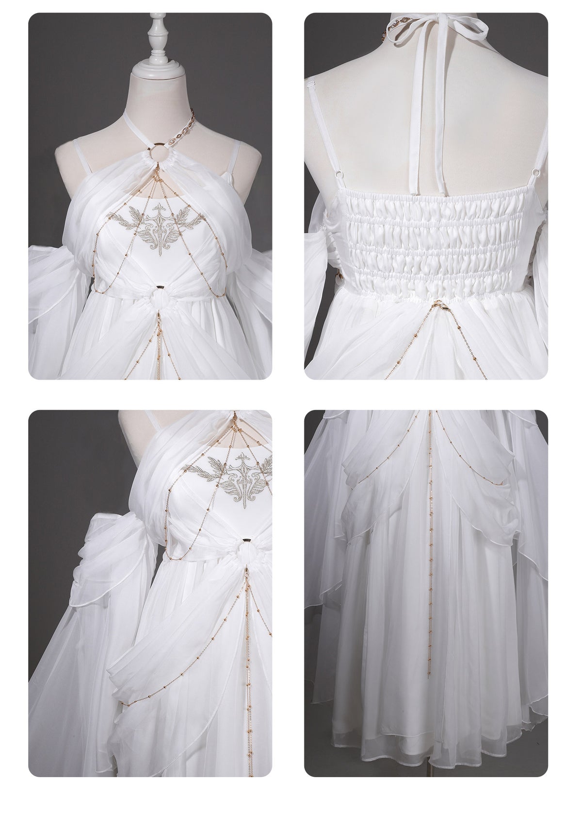 White Fairycore Maxi Dress for Women, Elegant Chiffon Princess Gown SE23989