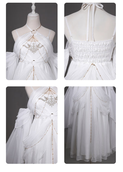 White Fairycore Maxi Dress for Women, Elegant Chiffon Princess Gown SE23989