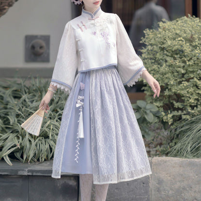 Fringed Butterfly Skirt Flower Top Set SE22782