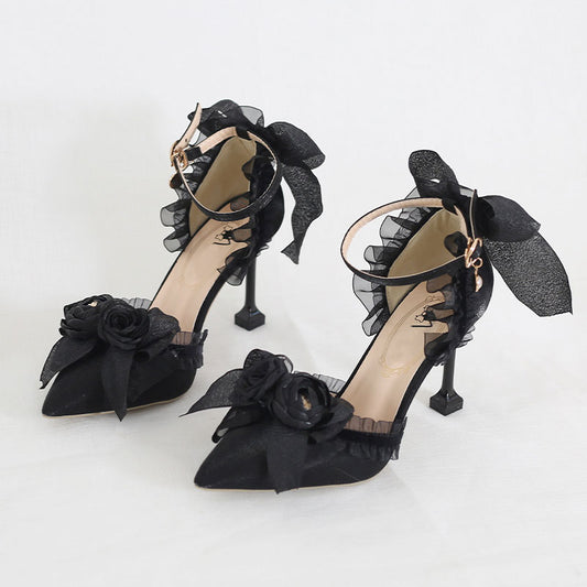 Lace Flower Bow Heels Shoes SE23085