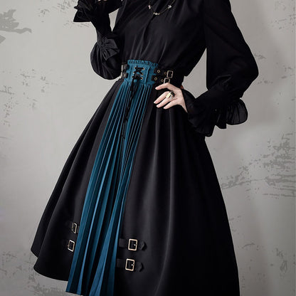 Black/Blue Panel Lace-up Skirt SE22781