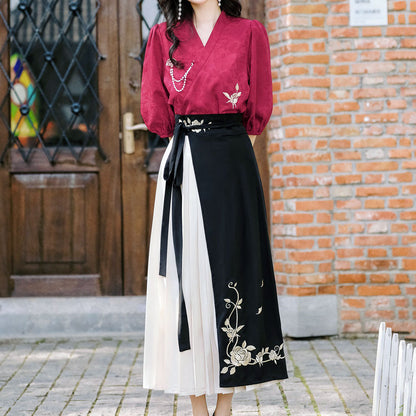 Rose Flower Shirt Skirt Set SE23024