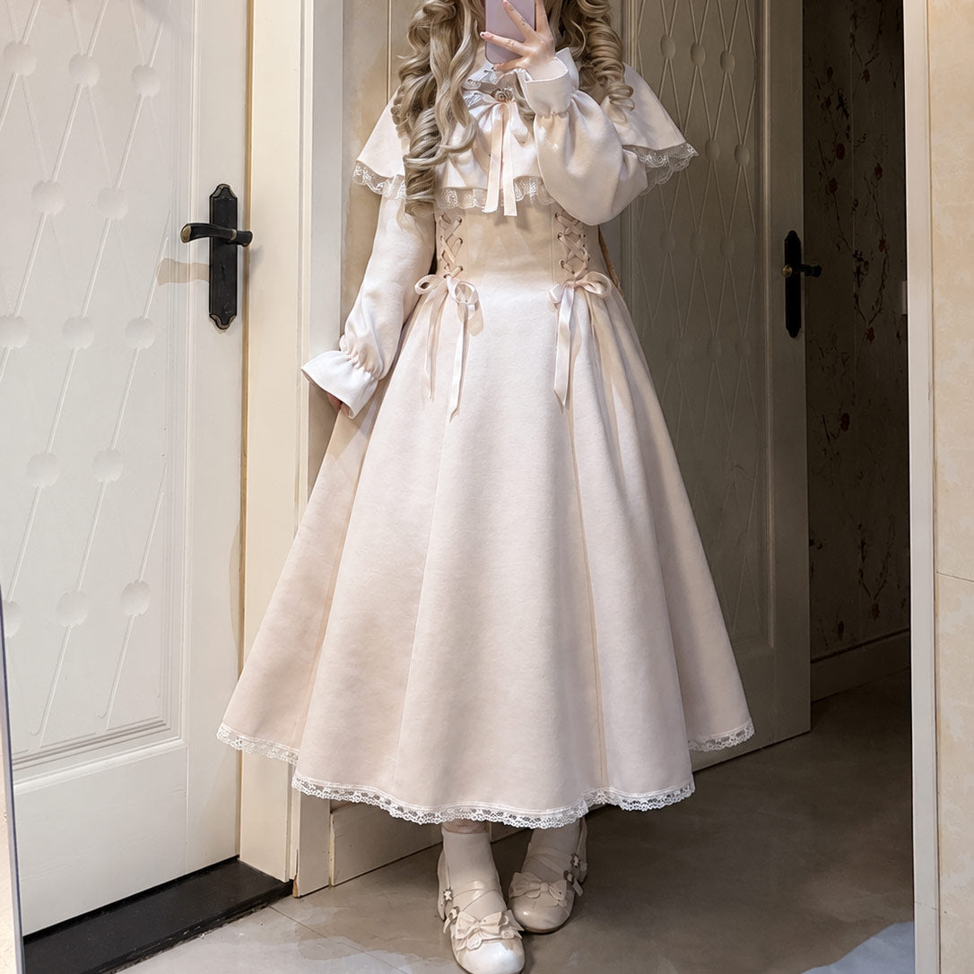 Lolita Lace Bow Dress Vintage Princess Style Midi Dress for Women SE23968