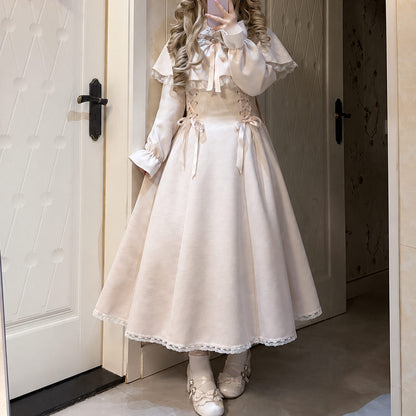 Lolita Lace Bow Dress Vintage Princess Style Midi Dress for Women SE23968