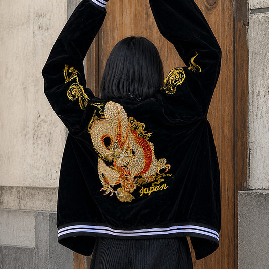 Black Sukajan Embroidered Bomber Jacket SE23966