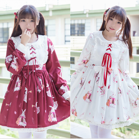 Red/White Bunny Printed Dress SE10577