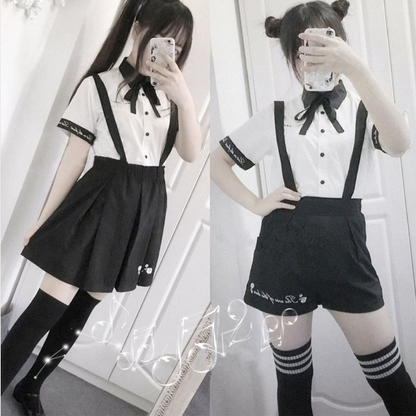 Cute,students,embroidered,shirts,straps shorts,skirts, two-piece,