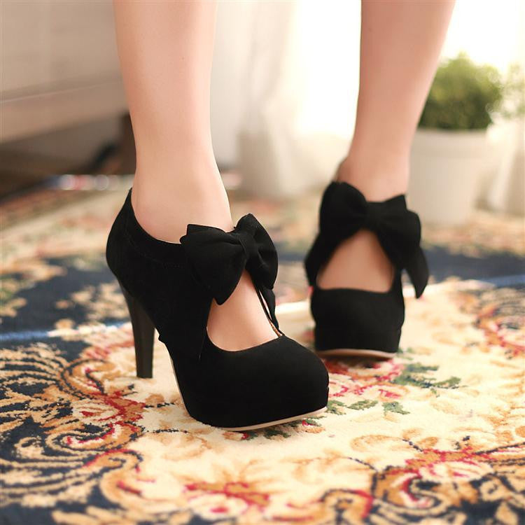 kawaii cute Sweet bow fashion heeled shoes boots