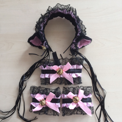 Cute kawaii lolita lace cat ear hair band three-piece SE9402