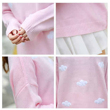 Sweet Embroidery Clouds Knit Sweater SE8558