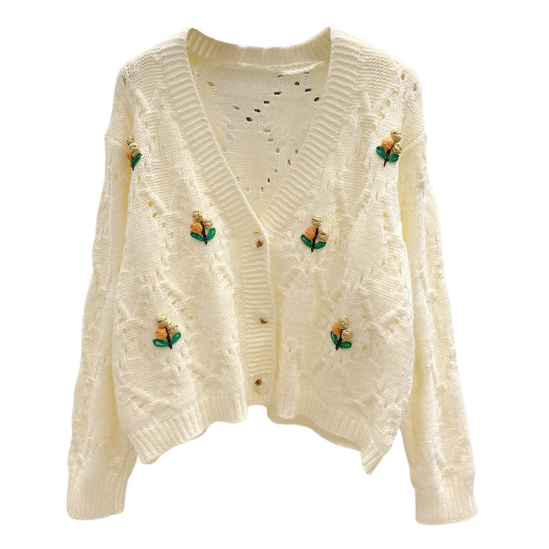 Beige Floral Cardigan Sweater SE22420