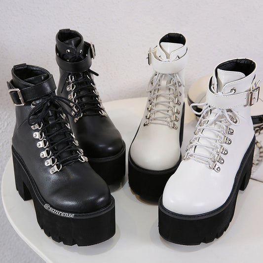 Black/White Combat Boots SE21146
