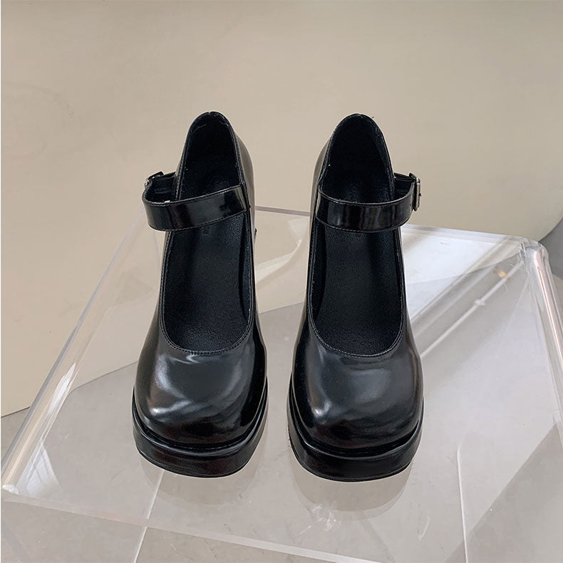 Black Pu Heels Shoes SE22557