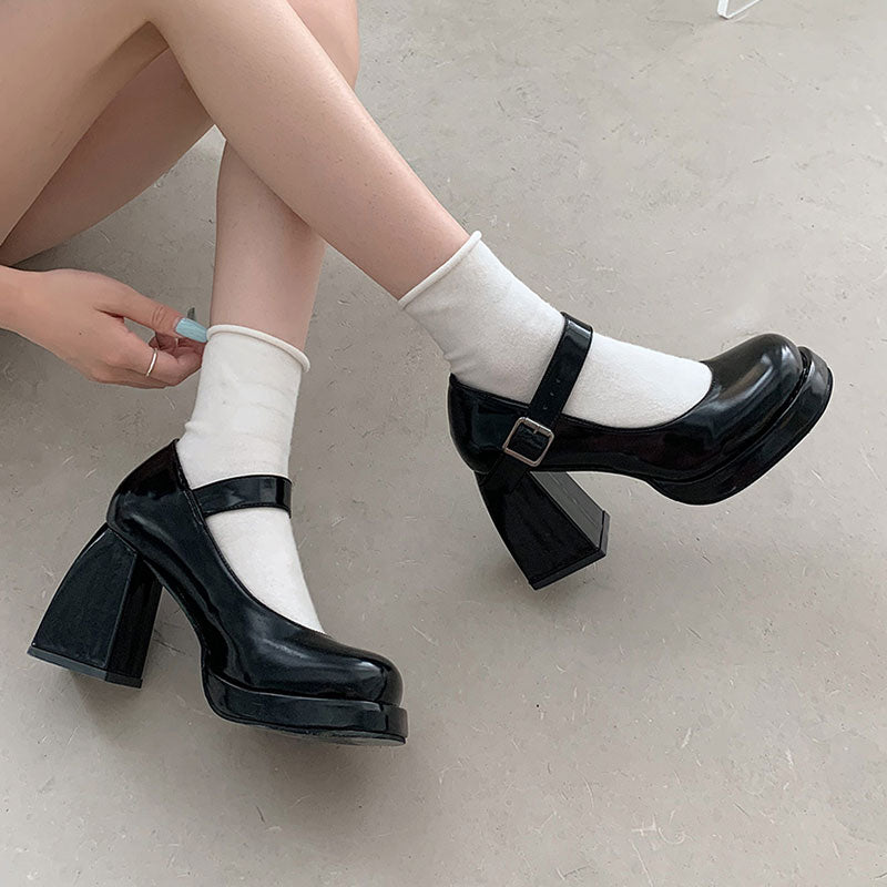 Black Pu Heels Shoes SE22557