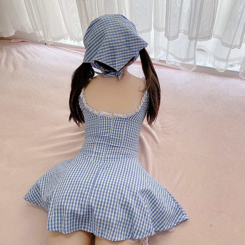 Blue Plaid Lace Maid Dress SE21681