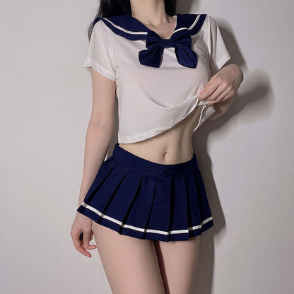 Bow Navy Pleated Skirt Set SE22261
